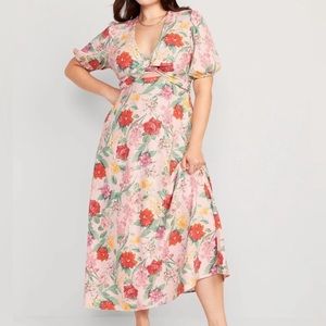 Linen floral midi dress